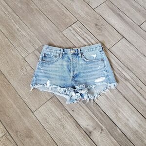 AGOLDE 100% cotton light wash blue distressed high rise shorts size 26